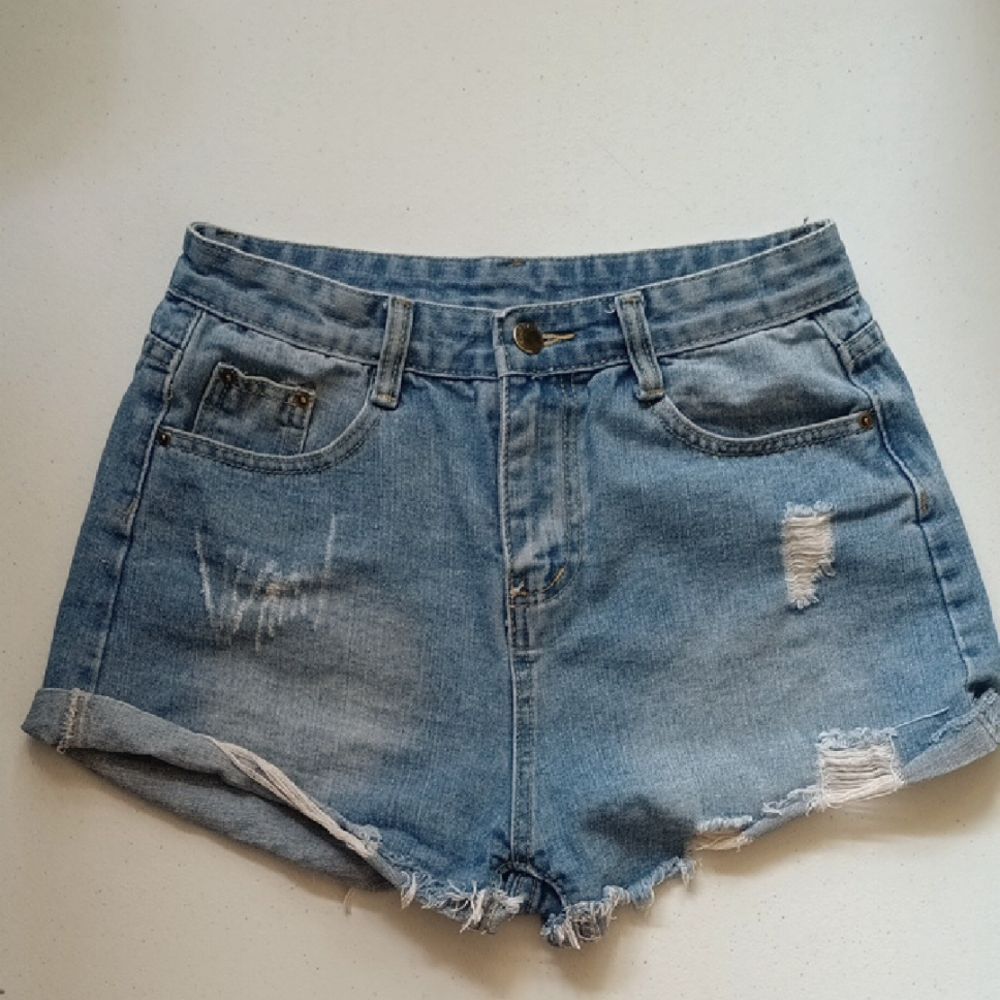 SHEIN Light Blue Distressed Jean Shorts